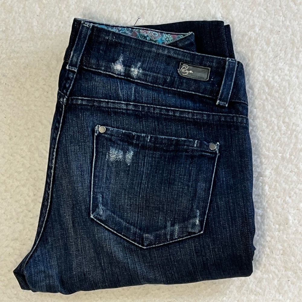 Paige Pre-owned “Swall” Mid Rise Skinny Jean Wm Sz30 Dark Blue Distressed...